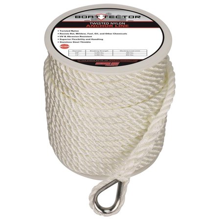 EXTREME MAX 1-2X150 WHITE TN 0.5 in.x 150 ft. BoatTector Twisted Nylon Anchor Line with Thimble EX380594